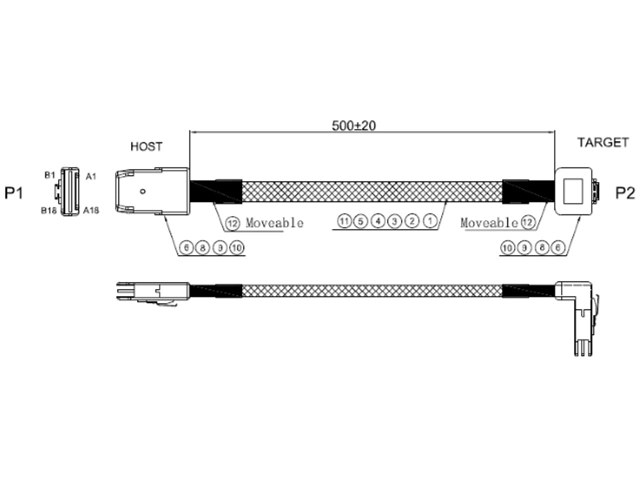 iStarUSA miniSAS SFF-8087 Right Angle 50 cm Cable K-SF87R-50