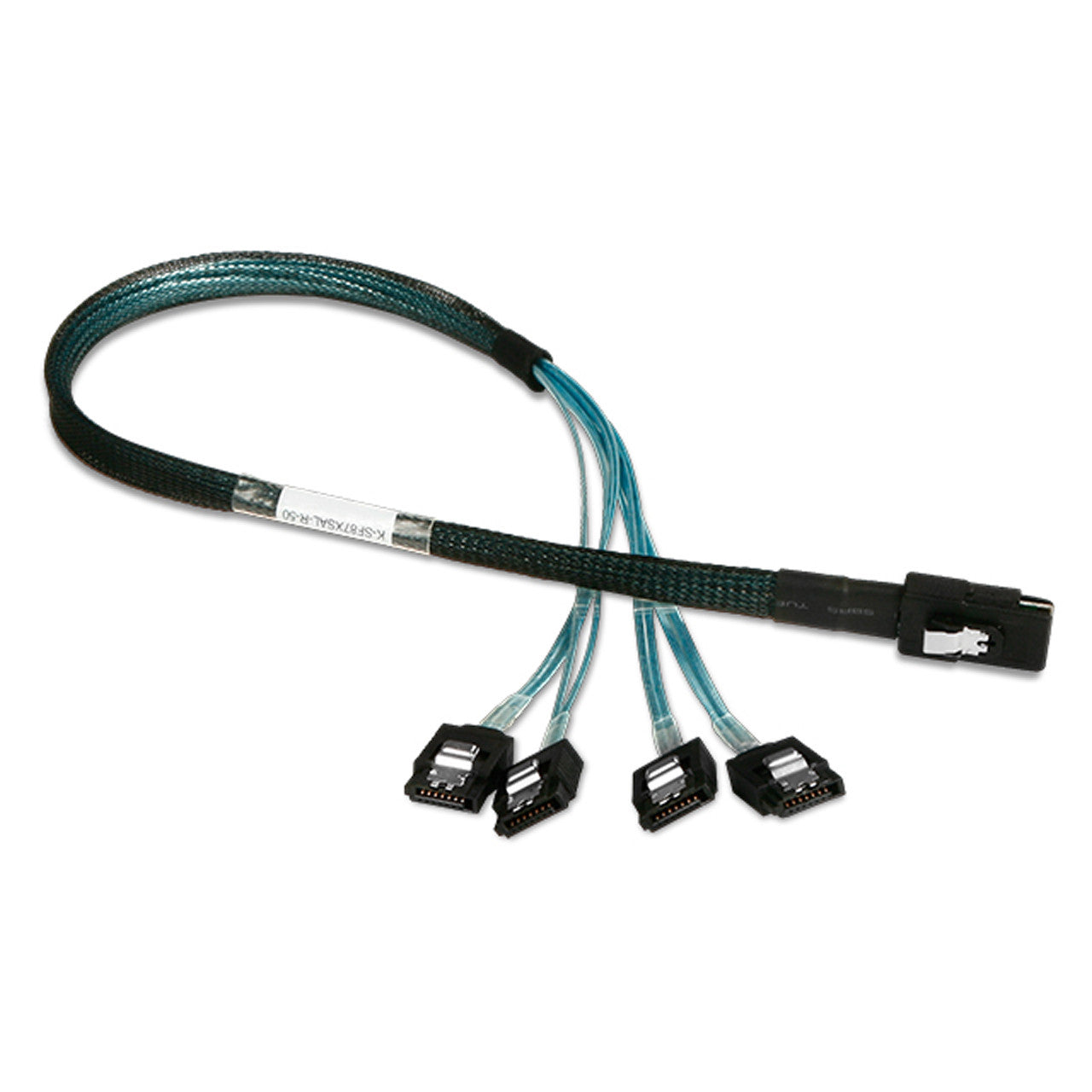 The iStarUSA miniSAS SFF-8087 to 4x SATA Reverse Breakout Cable (50 cm) ensures secure and efficient data transfer with durable latch connectors for stable connections.