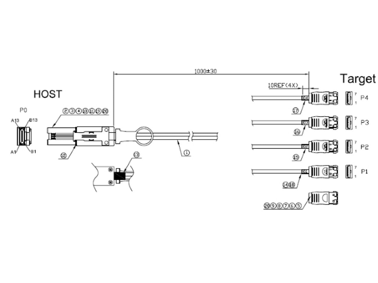 iStarUSA miniSAS SFF-8088 to 4x eSATA 1 meter Cable K-SF88XES-1M