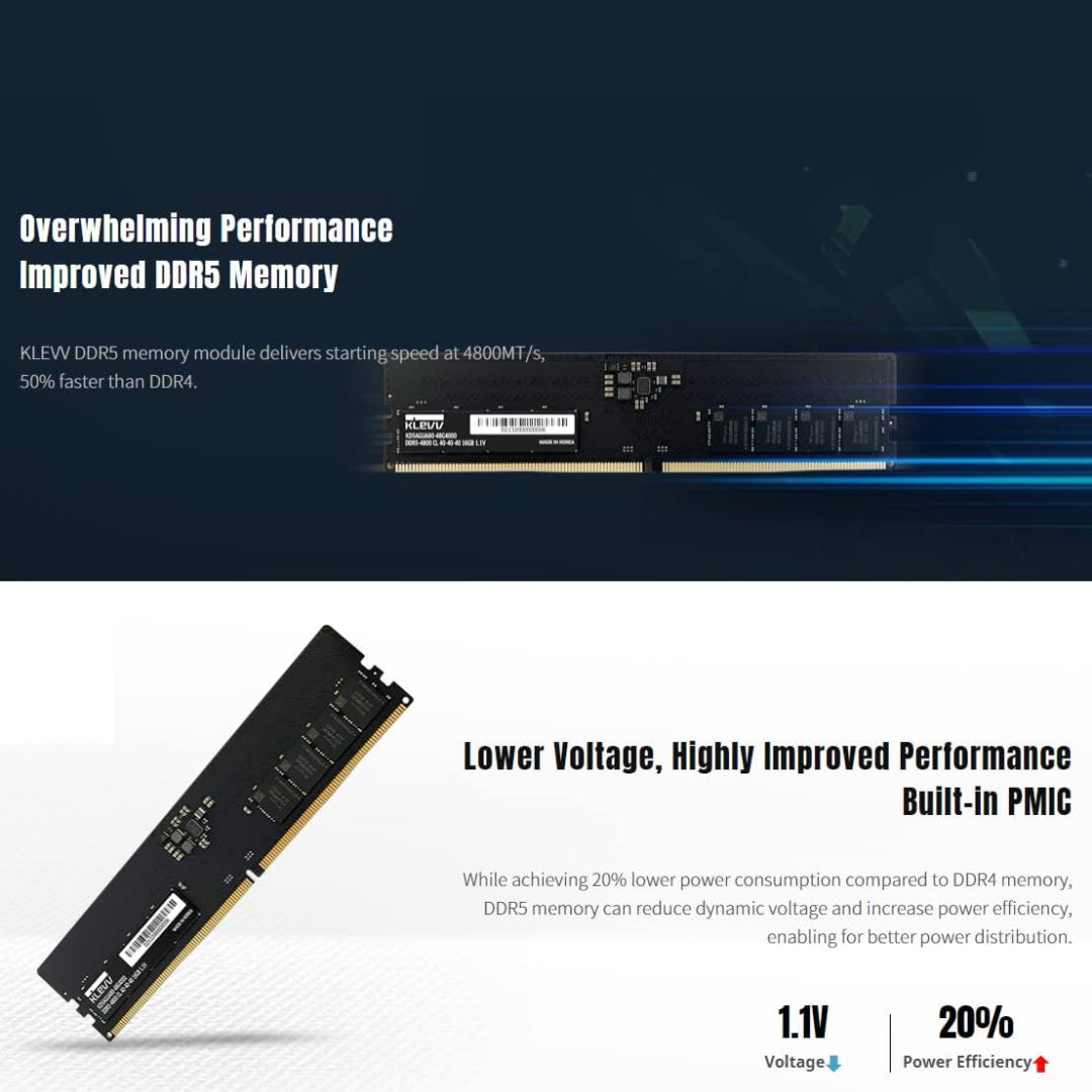 KLEVV DDR5 16GB (1x16GB) 5600MHz CL46 UDIMM SK Hynix A-Die Desktop Ram Memory 1.1V - KD5AGUA80-56G460A