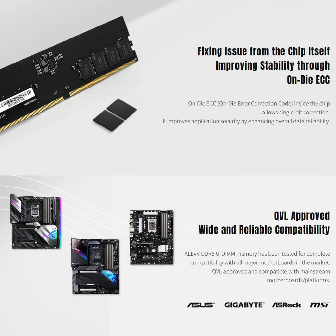 KLEVV DDR5 16GB (1x16GB) 5600MHz CL46 UDIMM SK Hynix A-Die Desktop Ram Memory 1.1V - KD5AGUA80-56G460A