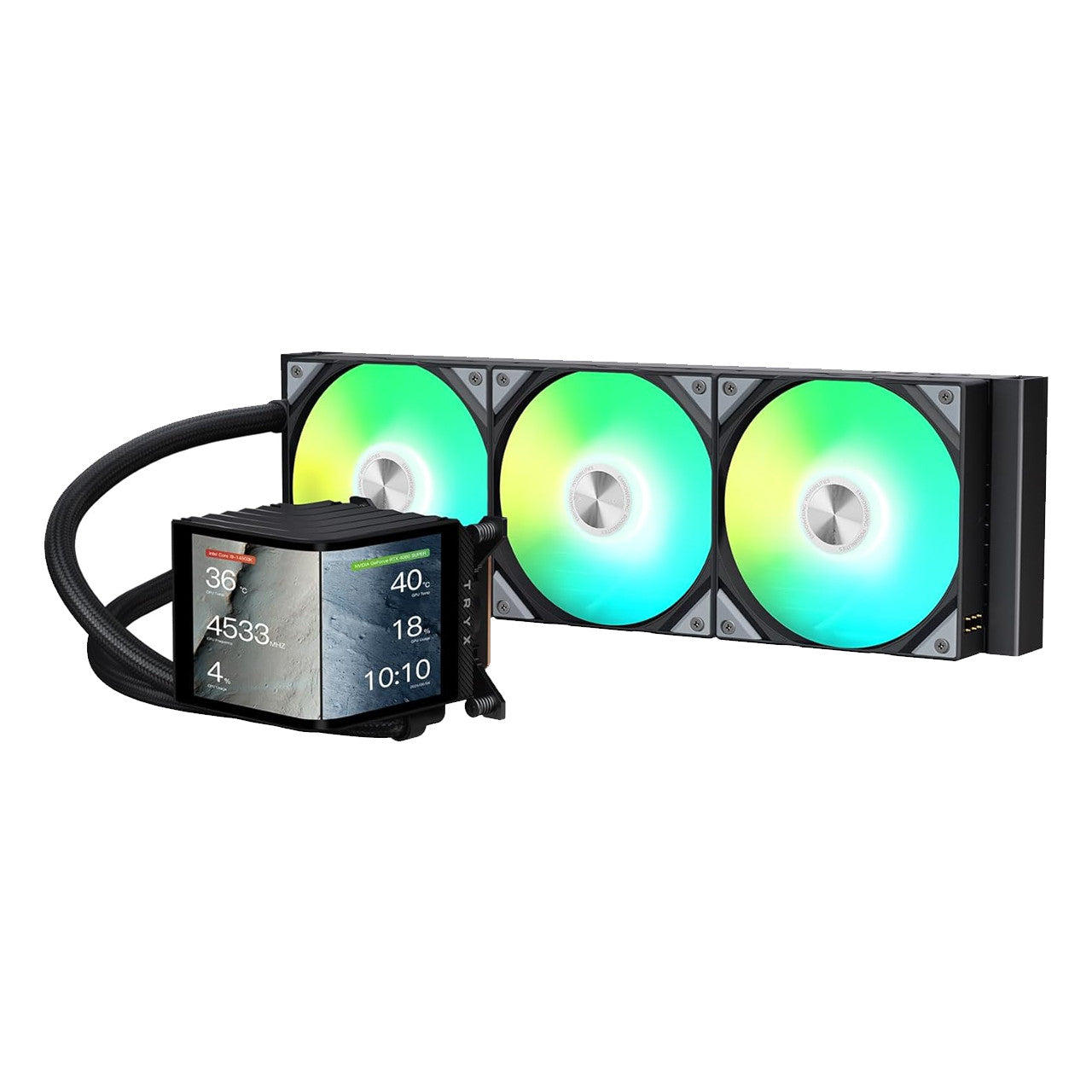 TRYX Panorama 360 ARGB 6.5'' AMOLED Curved Screen 3D Display AIO Cooler 360mm Asetek 8th Gen V2 Muti-Compatible Intel LGA 1851/1700 AMD AM5/AM4 (Black) L-P360A-AS3M-G1K