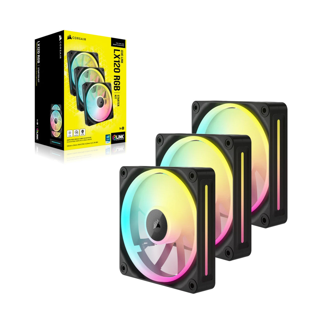 Corsair iCUE Link LX120 RGB PWM | 120 mm | 2400 rpm | 4-Pin Case Fans Starter Kit (Triple Pack) - Black CO-9051026-WW
