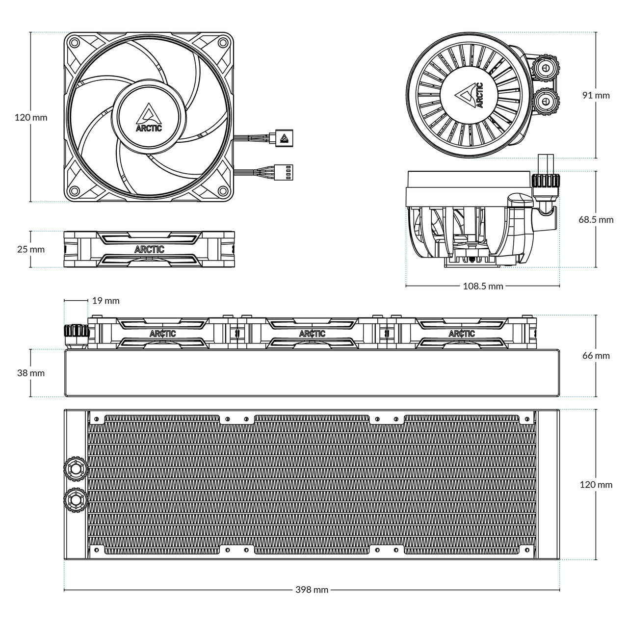 ARCTIC Liquid Freezer III Pro 360 A-RGB AIO CPU Cooler, Water Cooling 38 mm Radiator, AMD AM5/AM4, Intel LGA1851/1700 (Black) ACFRE00184A