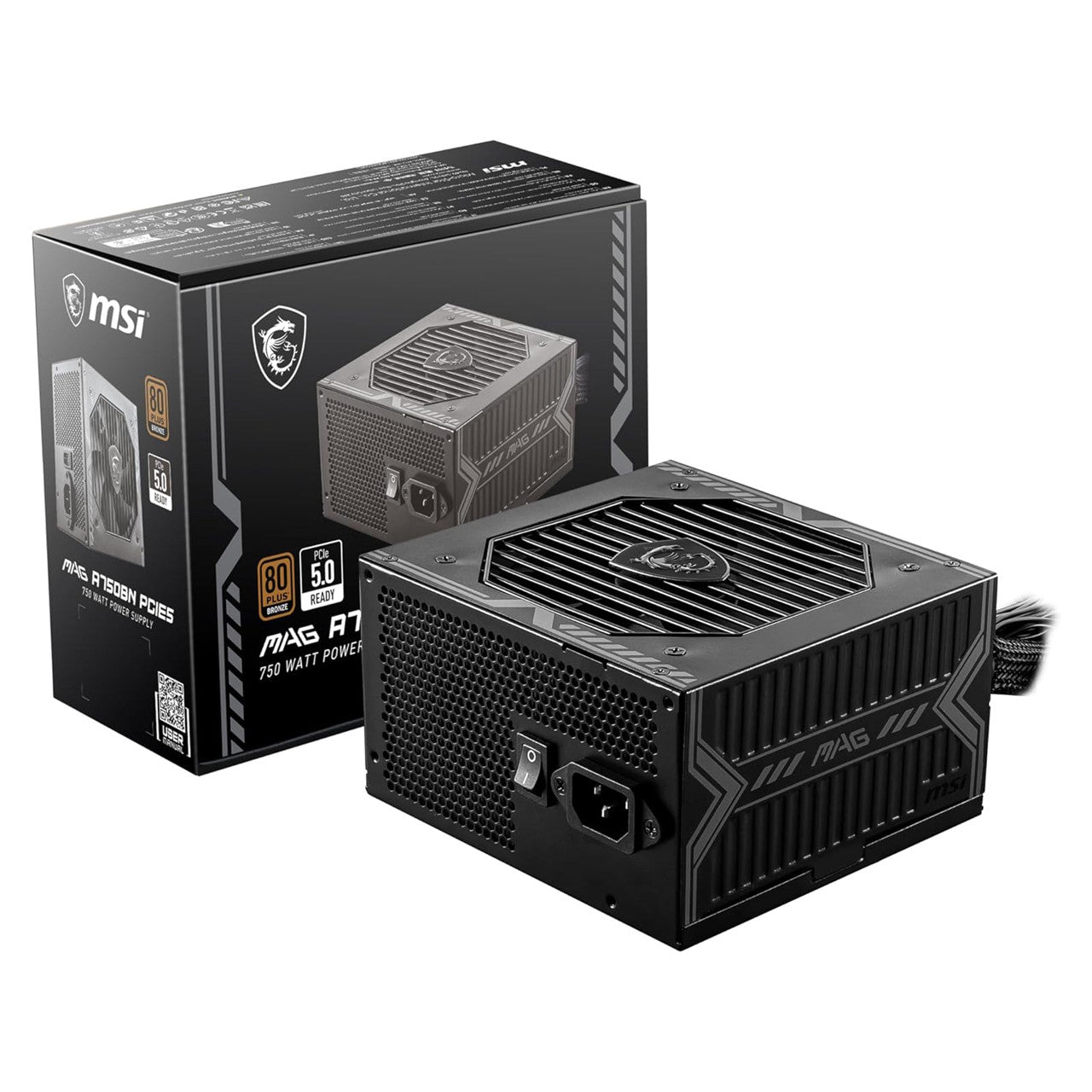 MSI Gaming Power Supply - PCIE 5.1 Ready 80 Plus Bronze Certified 750W ATX PSU MAG A750BN PCIE5