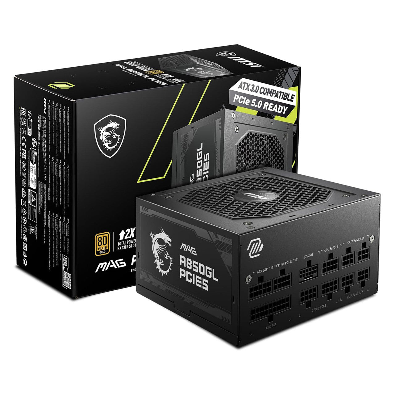 MSI MAG A850GL PCIE 5.1 & ATX 3.1 Gaming Power Supply Full Modular 80 Plus Gold Certified 850W MAGA850GLPCIE5