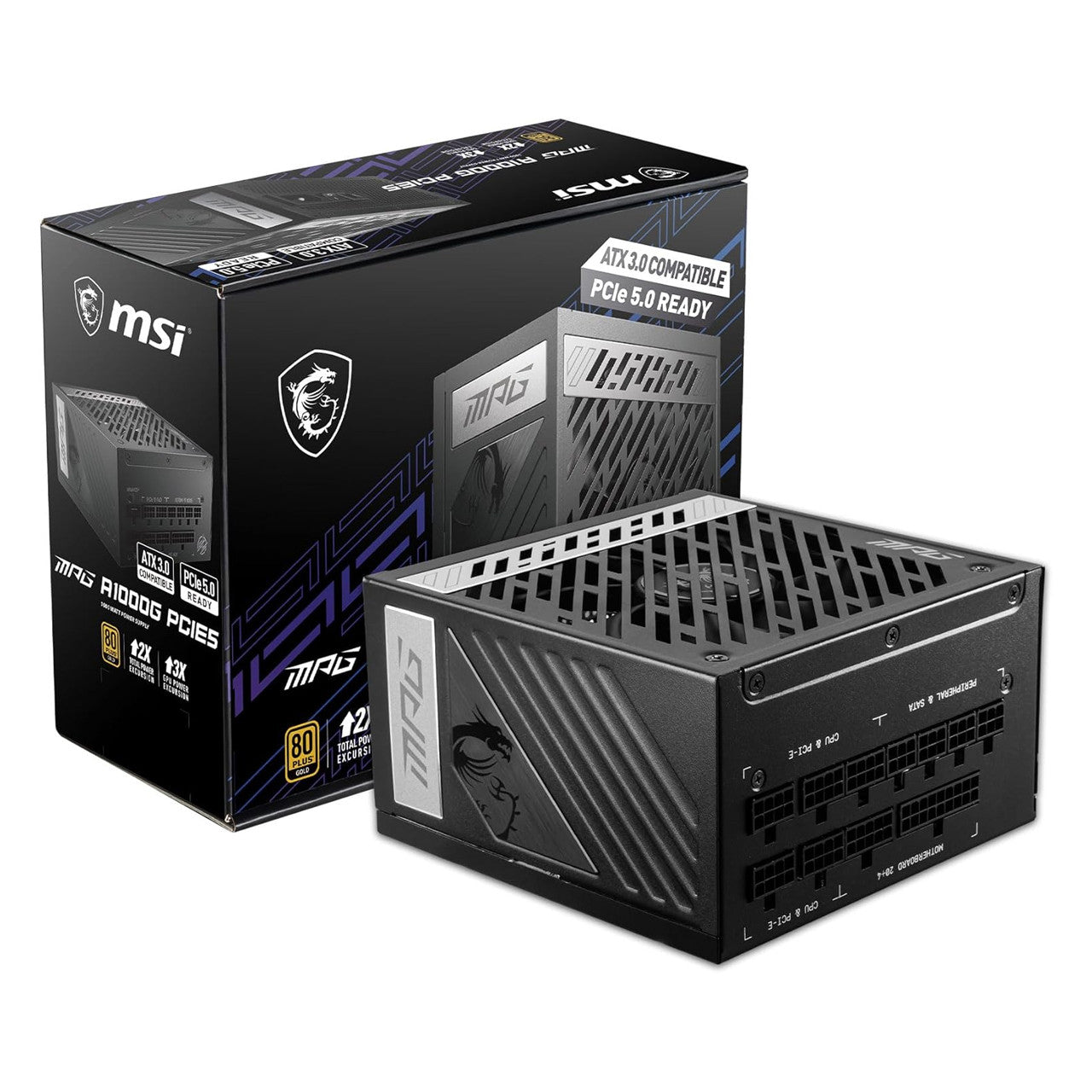MSI PCIE 5 & ATX 3.0 Gaming Power Supply Full Modular 80 Plus Gold Certified 1000W Compact Size ATX PSU MPGA1000GPCIE5