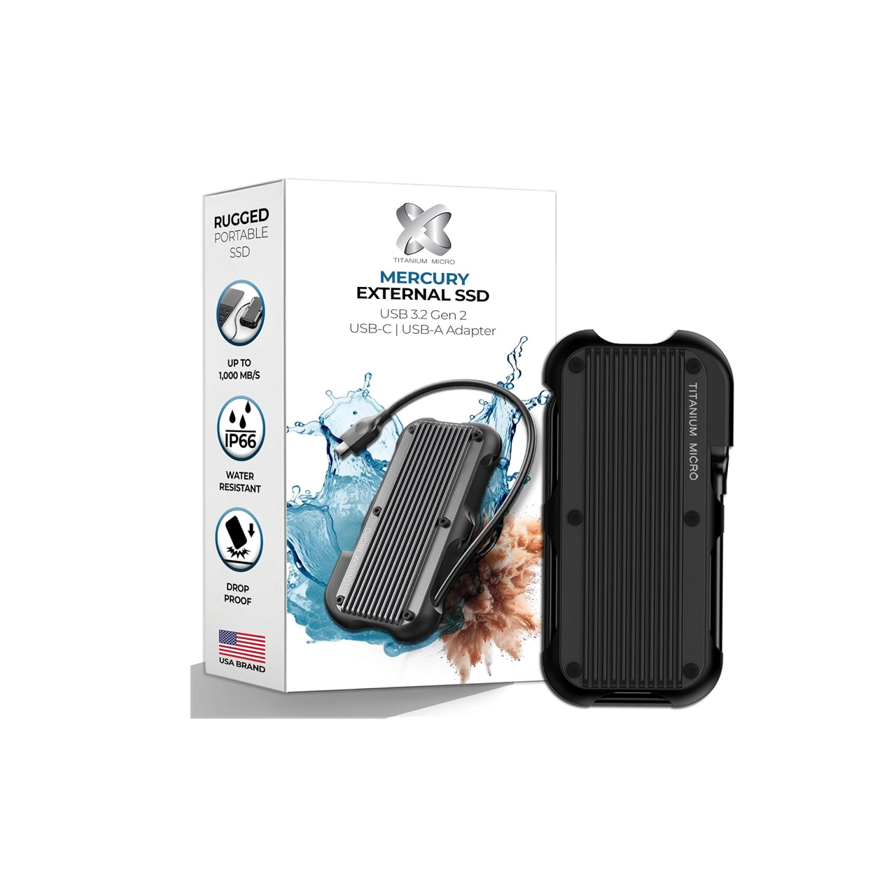Titanium Micro Mercury External SSD Up to 1000MB/S NVMe USB 3.2 IP66 for PC Mac Android and Game Console - (500GB/1TB/2TB/4TB)