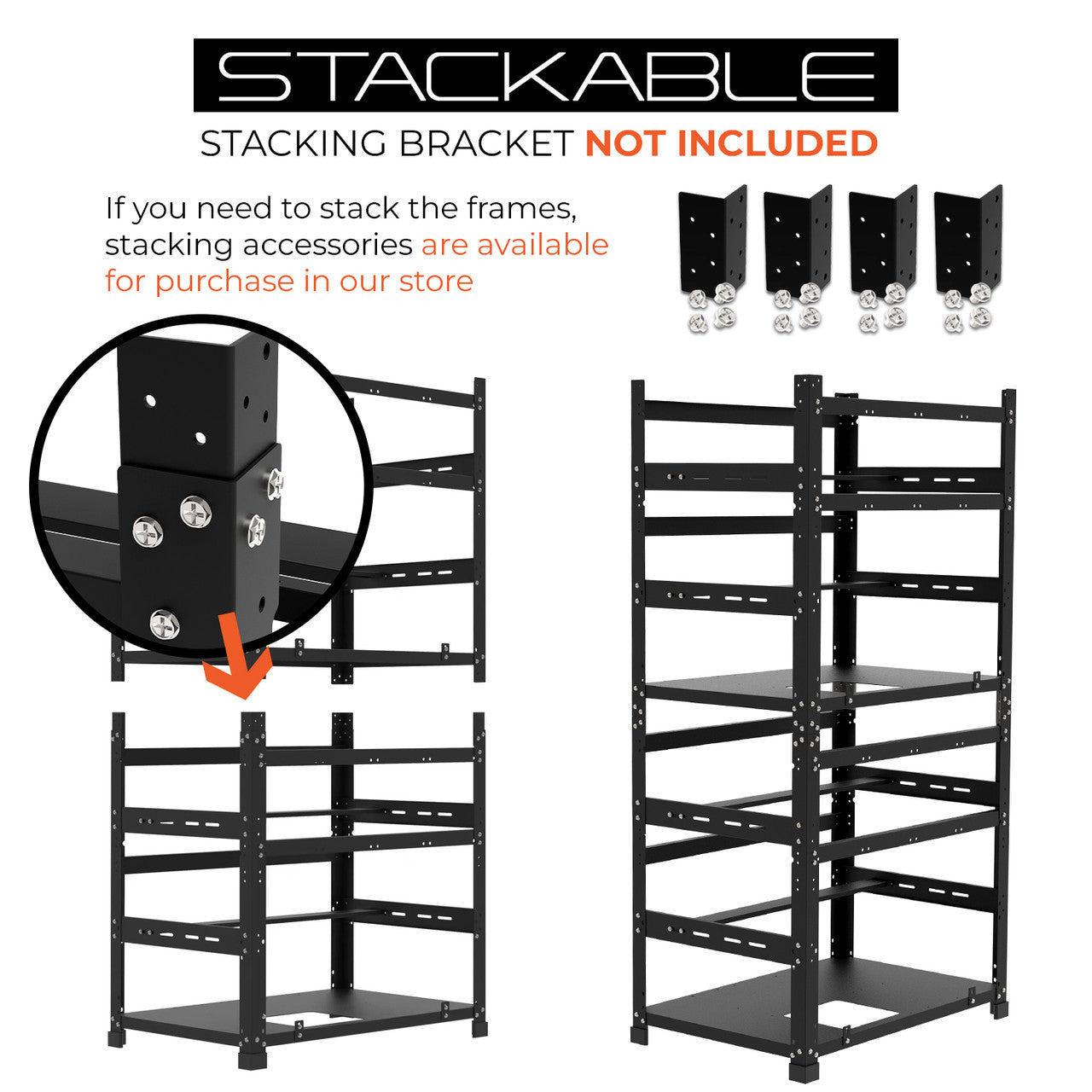 Its black aluminum finish gives the rig a sleek, professional appearance, while the open layout allows for effective airflow and easy component management.