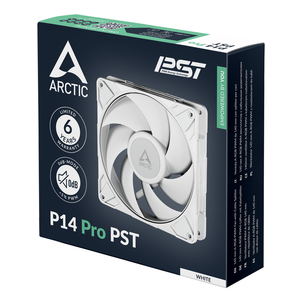 Arctic P14 Pro PST PWM | 140 mm | 2500 rpm | 4-Pin Case Fan with Cable Splitter (White) ACFAN00317A