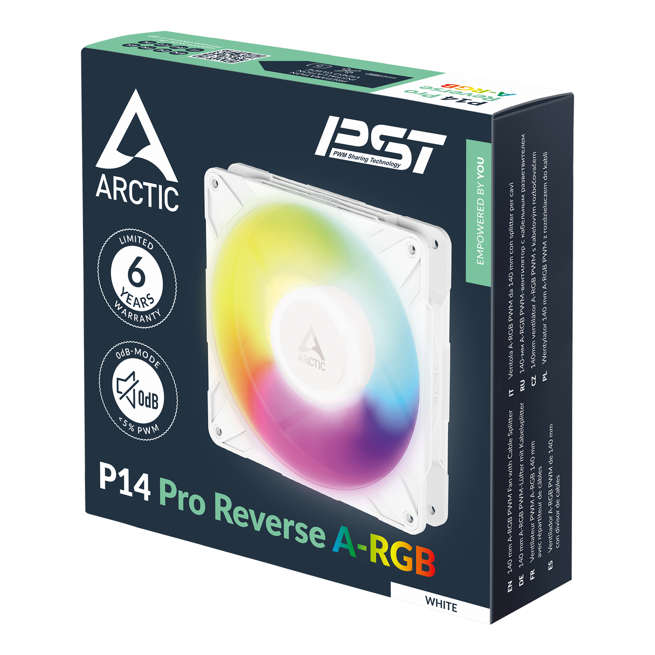 Arctic P14 Pro Reverse A-RGB PWM | 140 mm | 2650 rpm | 4-Pin Case Fan with Cable Splitter (White) ACFAN00324A