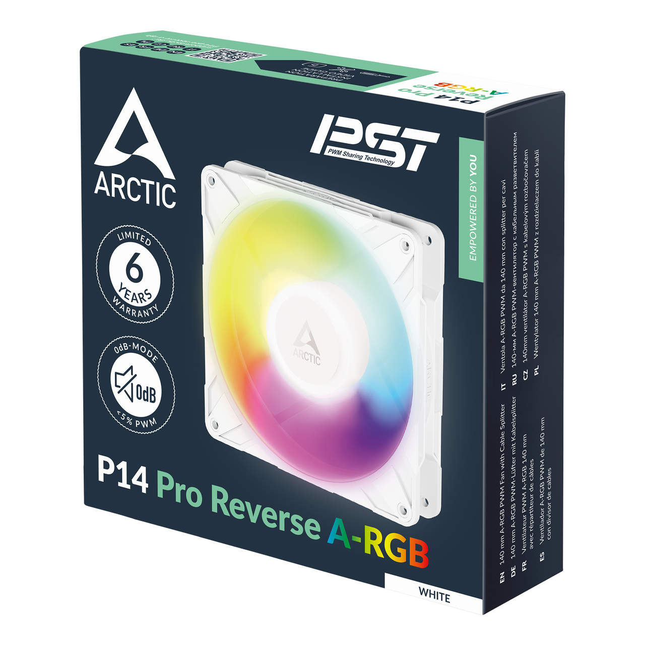Arctic P14 Pro Reverse A-RGB PWM | 140 mm | 2650 rpm | 4-Pin Case Fan with Cable Splitter| 3 Pieces (White) ACFAN00328A