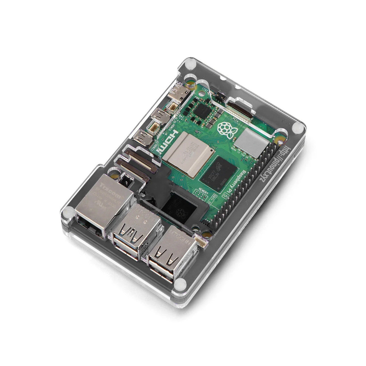 Pibow Coupe 5 Case for Raspberry Pi 5, Slimline Design, Compatible with Active Cooling, Clear Top, HAT/pHAT Ready, Ninja PIM677