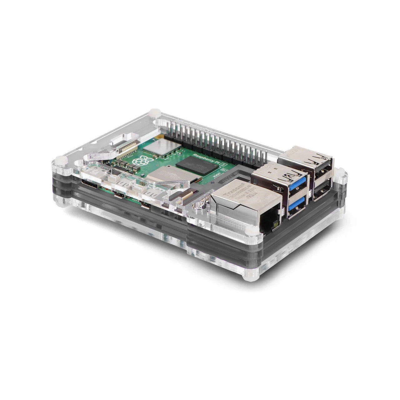 Pibow Coupe 5 Case for Raspberry Pi 5, Slimline Design, Compatible with Active Cooling, Clear Top, HAT/pHAT Ready, Ninja PIM677