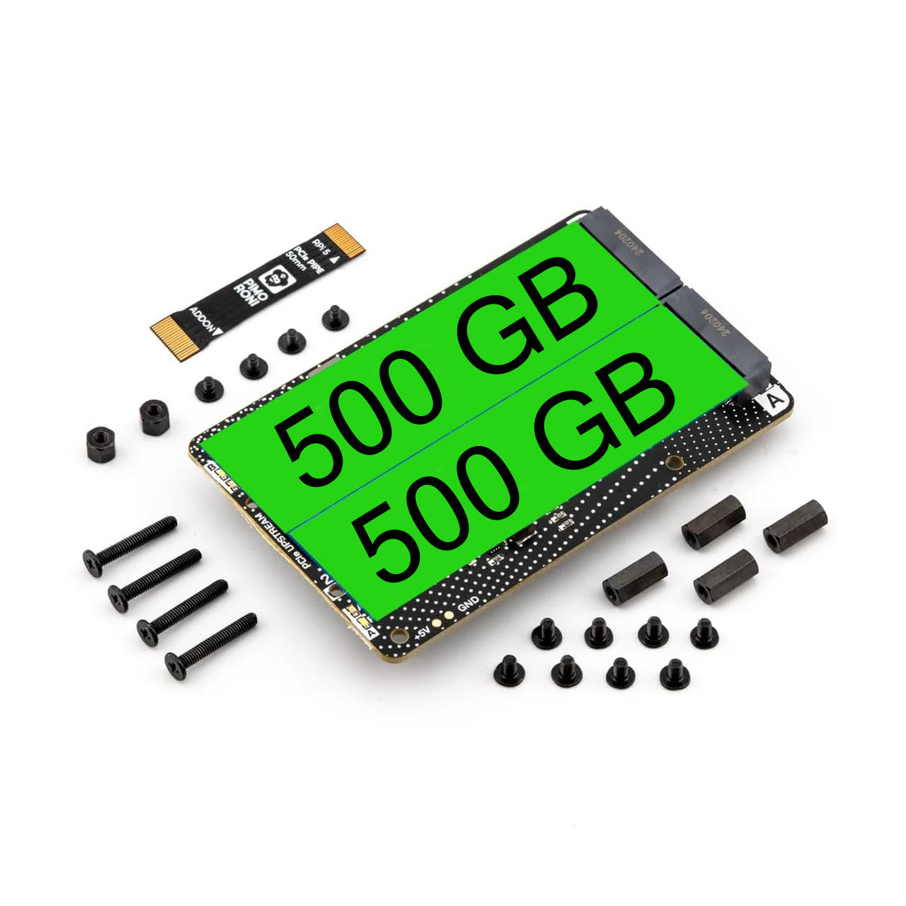 AAAwave NVMe Base Duo M.2 HAT PCIe Extension w/ NVMe Base Duo M.2 HAT PCIe Extension w/ (2-Pack) of 500 GB M.2 2280 Internal Solid State Drive SSD