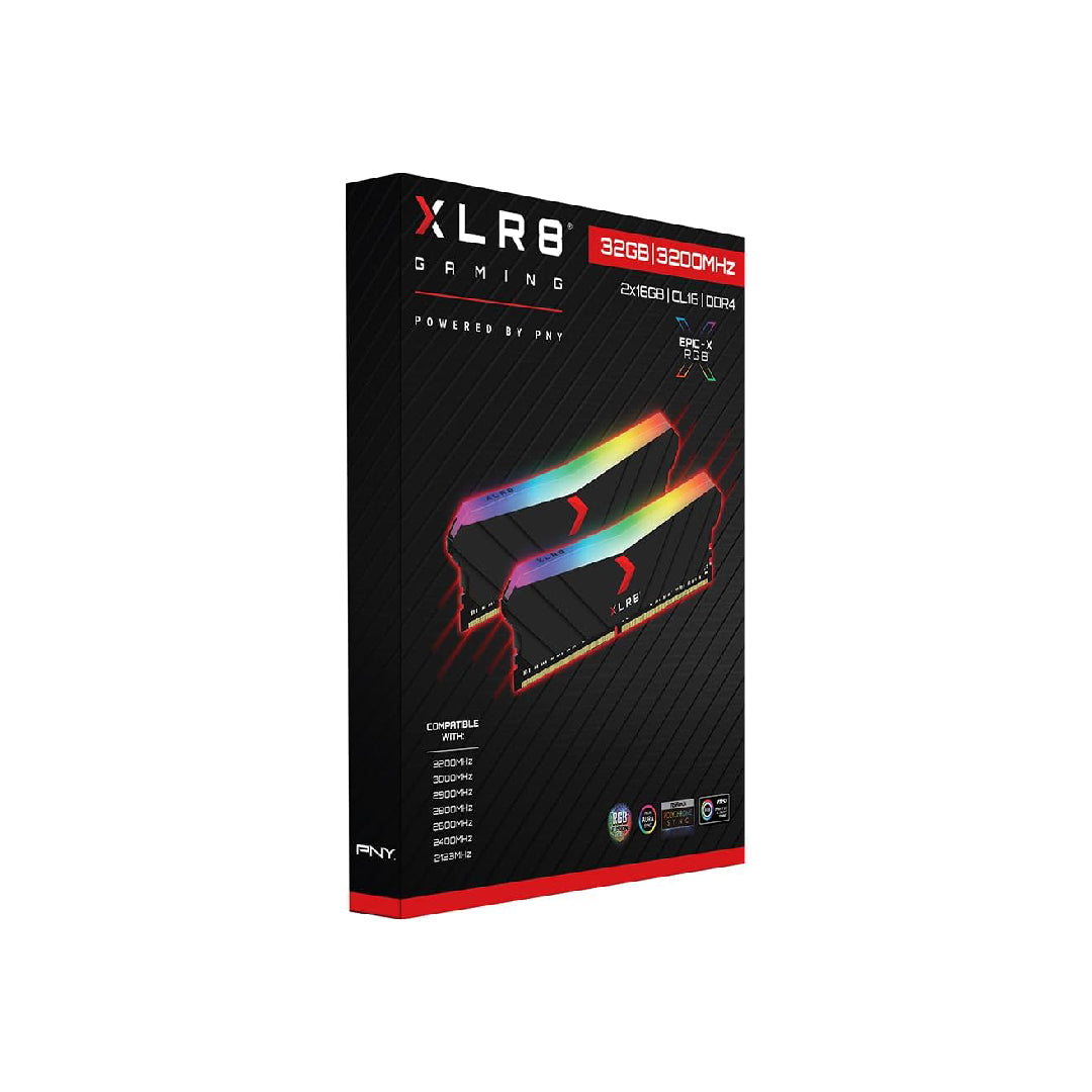 PNY XLR8  RGB Gaming 32GB (2x16GB) DDR4 DRAM 3200MHz (PC4-25600) CL16 1.35V Desktop Memory - MD32GK2D4320016XRGB