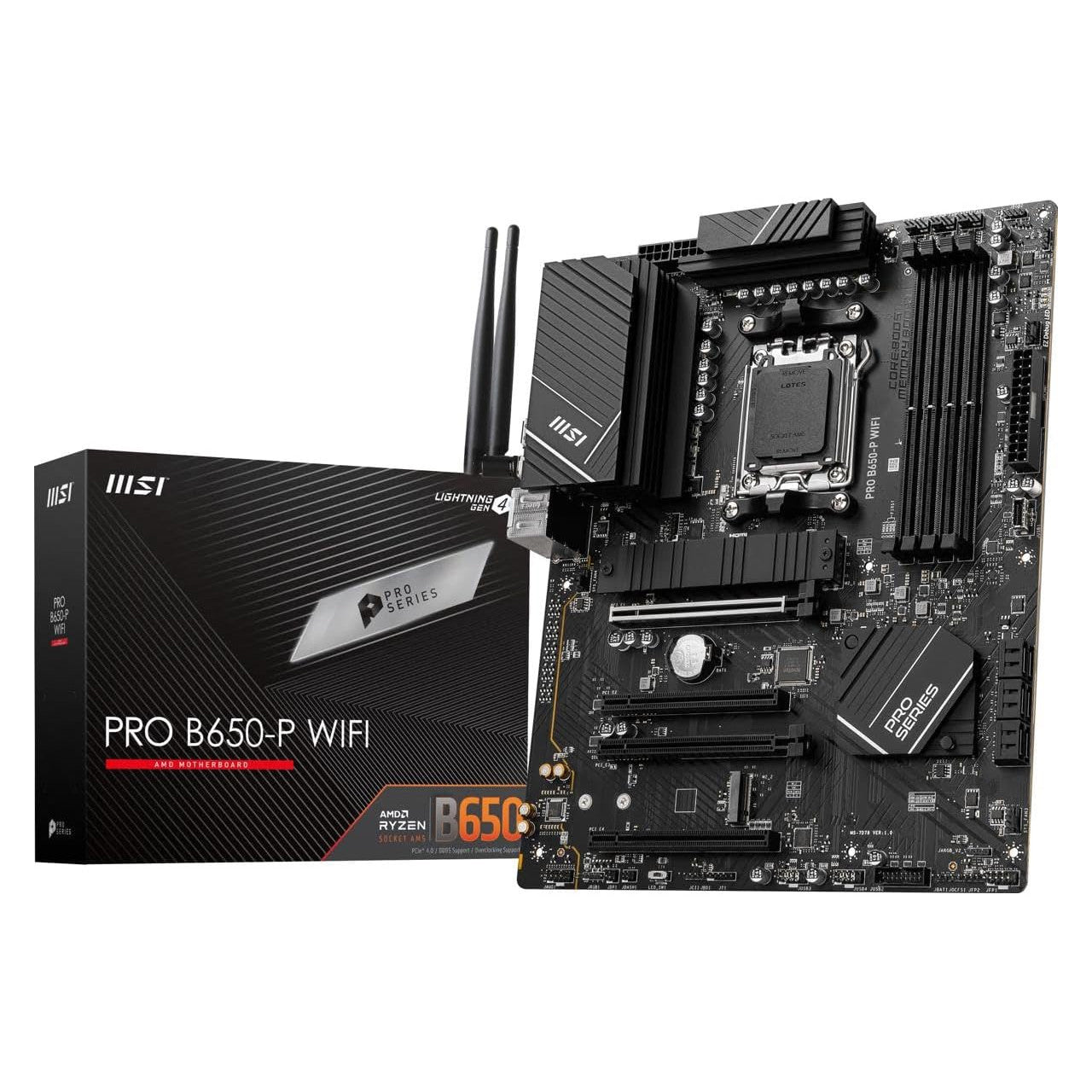 MSI ProSeries Motherboard, AMD AM5, ATX, DDR5, PCIe 4.0, M.2, SATA 6Gb/s, USB 3.2 Gen 2, HDMI/DP, Wi-Fi 6E PRO B650-P WIFI