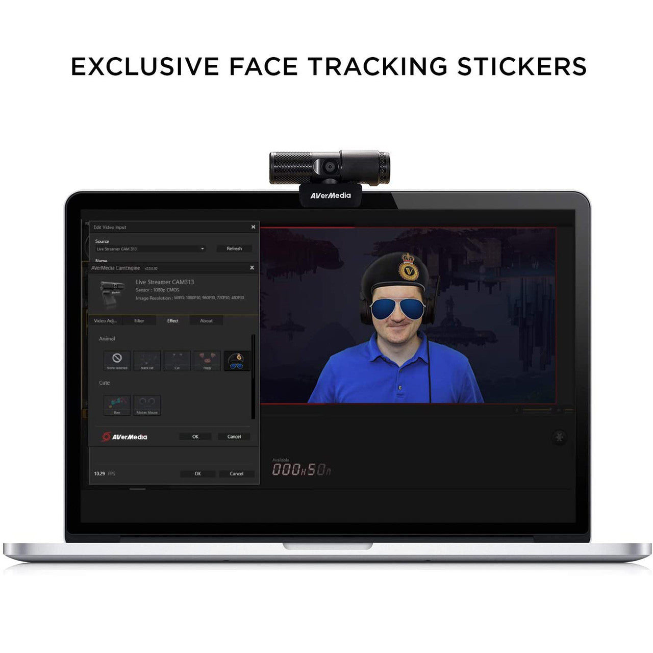 AVerMedia PW313 Live Streamer CAM Full HD 1080P Streaming Webcam, Privacy Shutter, Dual Microphone, 360 Degree Swivel Design, Exclusive AI Facial Tracking Stickers