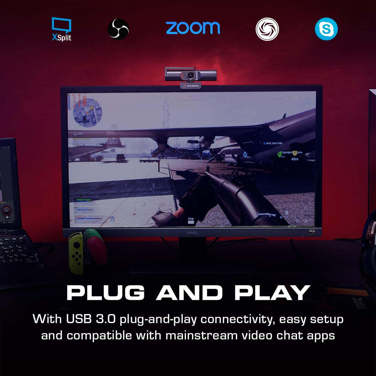 AVerMedia PW513 Live Streamer CAM Plug & Play USB 3.0, 4K UHD, Wide-Angle Lens Webcam