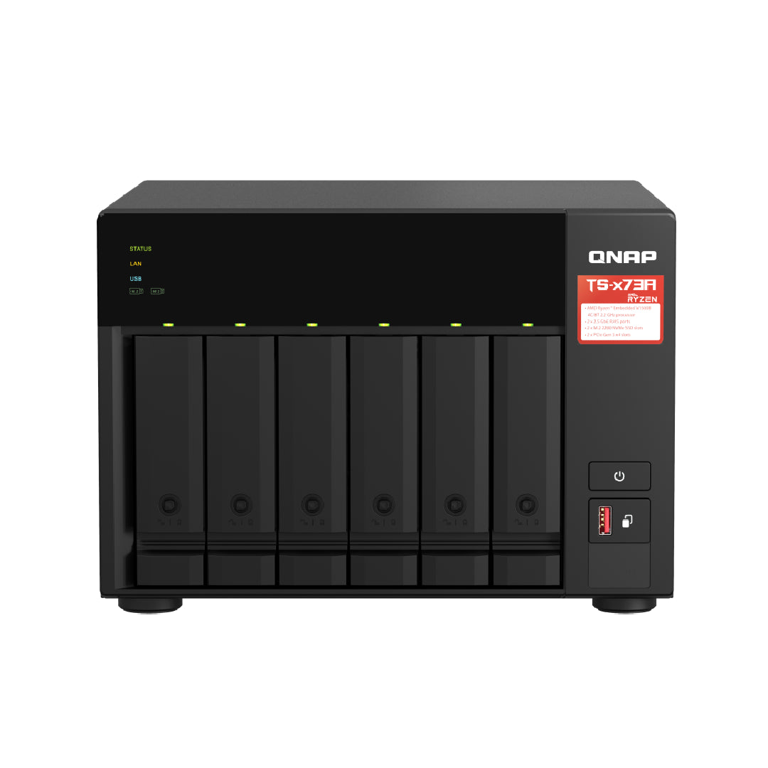 QNAP TS-673A 6-bay NAS/iSCSI IP-SAN, AMD Ryzen V1000 series V1500B 4C/8T 2.2 GHz, 8GB RAM, two 2.5GbE, 10G-ready