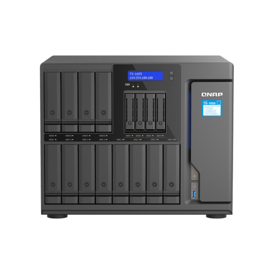 QNAP 16-Bay High-Performance Desktop NAS, Intel Atom C5125 8C/8T, 8 GB UDIMM DDR4 non-ECC RAM, 550W PSU TS-1655-8G-US