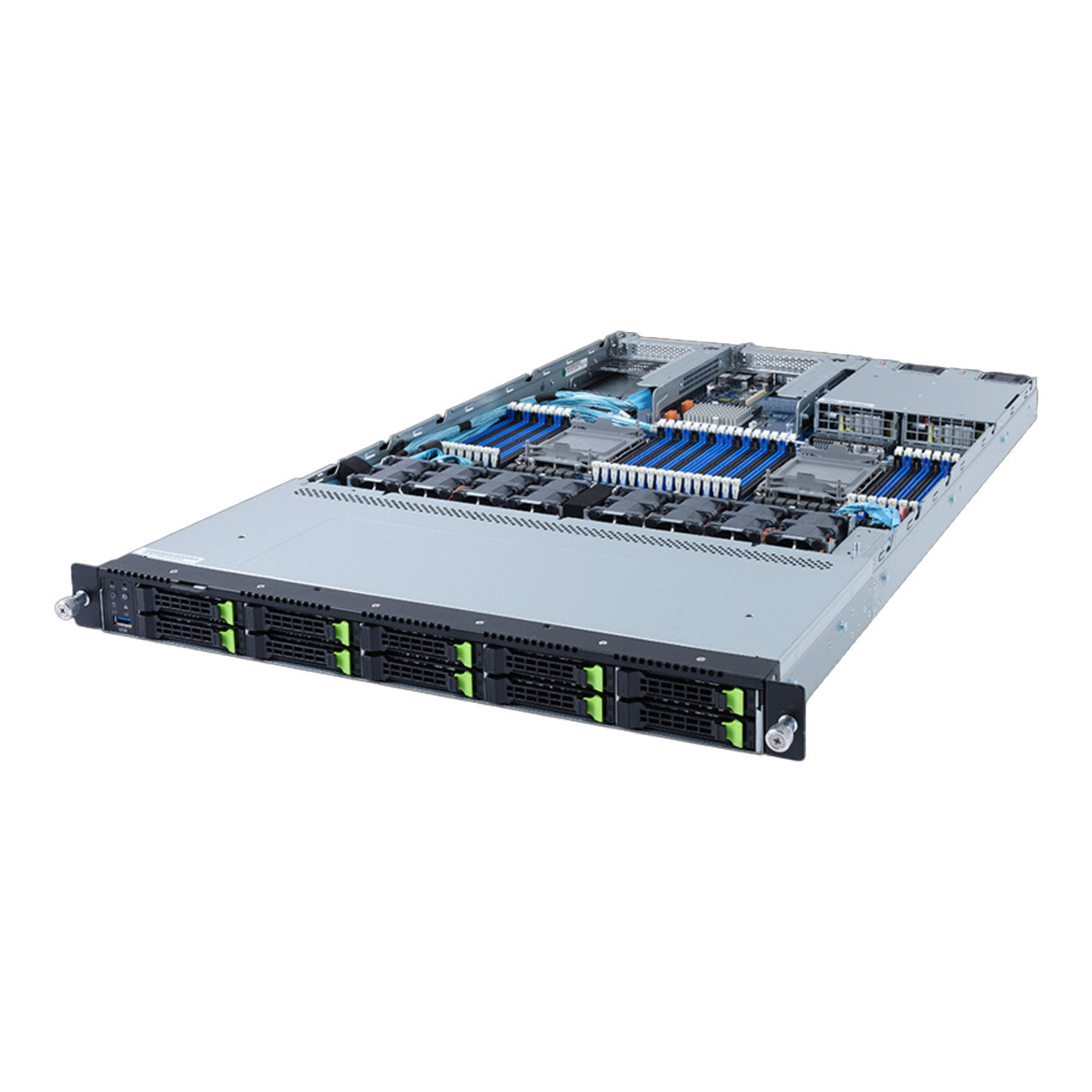Gigabyte 1U Rack Server - 3rd Gen Intel Xeon Scalable Dual CPU, 2x 1Gb/s LAN Ports, 10-Bay Gen4 NVMe/SATA/SAS R182-NA1