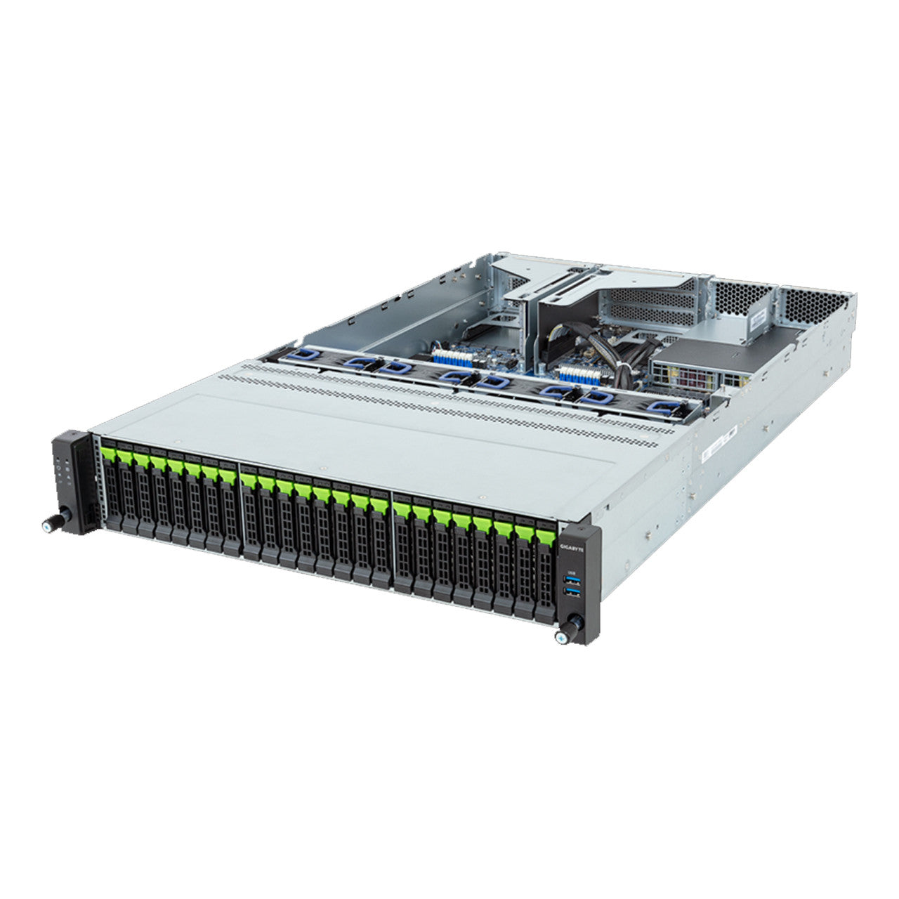Gigabyte 2U Rack Server - AMD EPYC 9004, 1x Gen3 M.2, 1+1x Gen5 x16 PCIe Slots, 24x Gen5 NVMe Bays R263-Z36 Rev. AAJ1