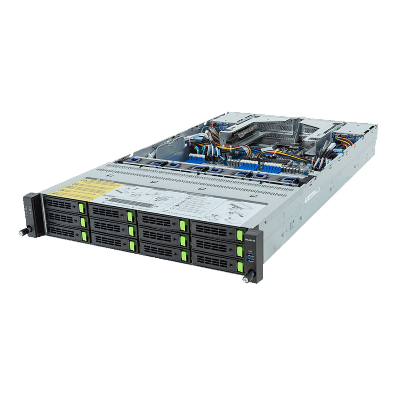 Gigabyte 2U Rack Server - AMD EPYC 9004 Dual CPU, 3x Gen3 M.2, 2+2 Gen5 PCIe Slots, 12+4 Gen5 NVMe/SATA/SAS-4 Bays R283-Z94 Rev. AAD1