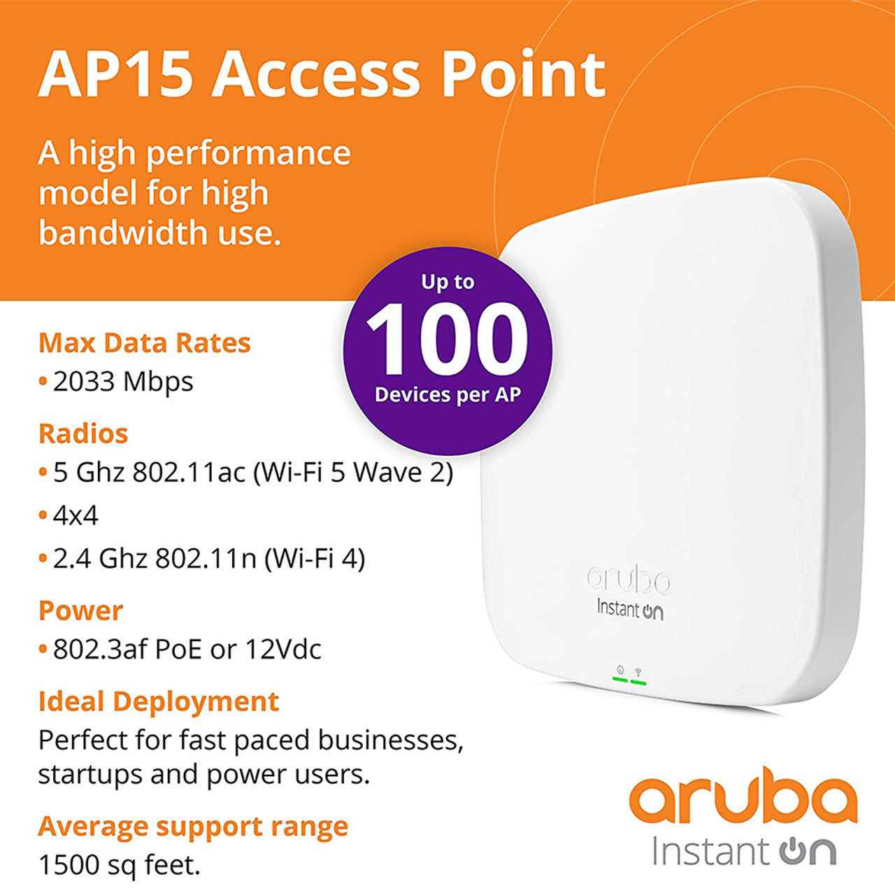 HPE Networking Instant On AP15 4x4 WiFi Access Point | US Model | Power Source not Included | R2X05A