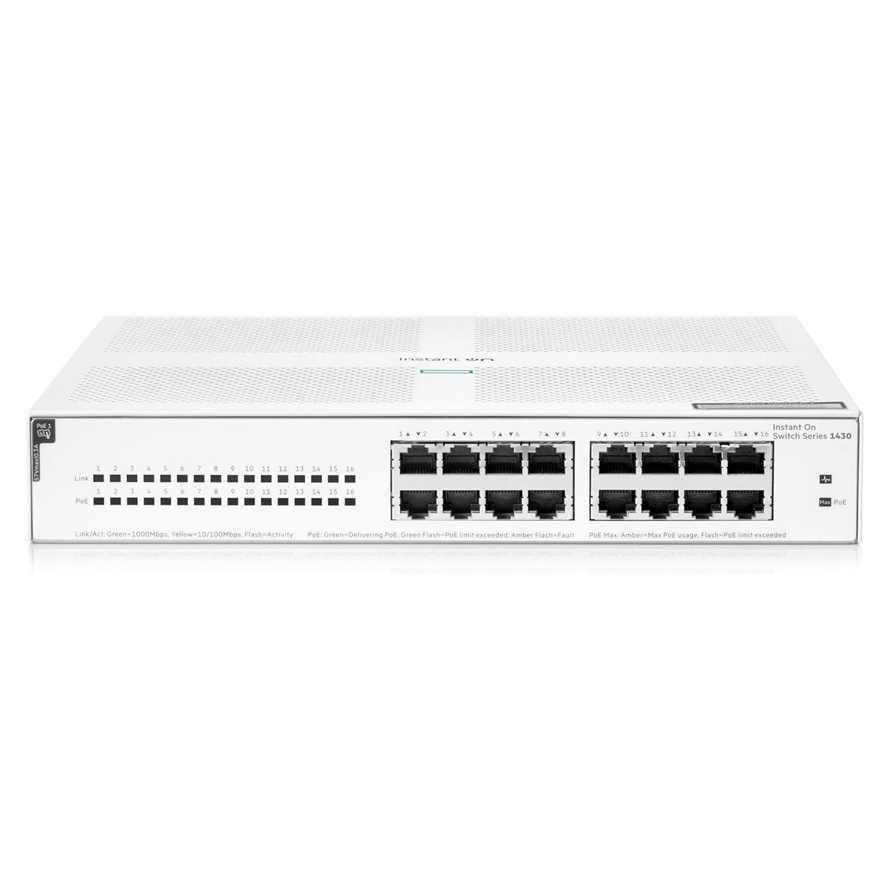 HPE Networking Instant On 1430 16-Port Gb Unmanaged Layer 2 Ethernet Switch with PoE | 16xCL4 PoE (124W) | Fan-Less | US Cord | R8R48A#ABA