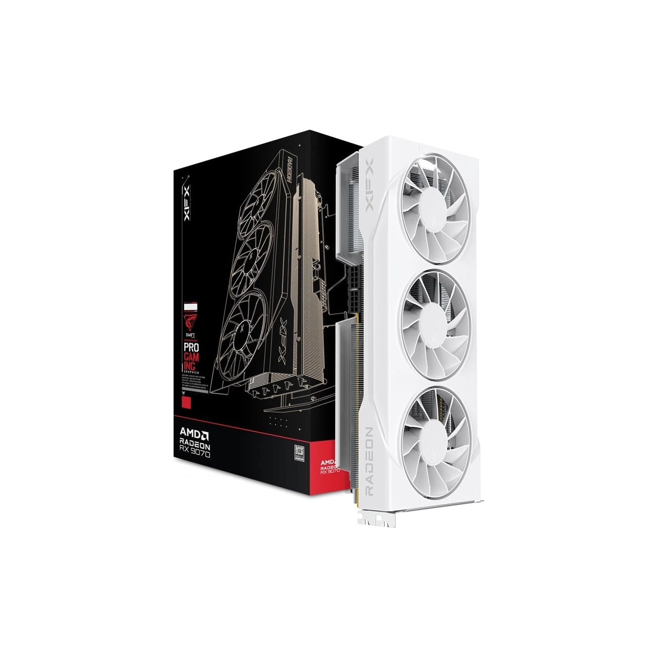 XFX Swift AMD Radeon RX 9070 GRE | 12GB GDDR6 Triple Fan RDNA 4 Graphics Card | HDMI 3xDP | Black/White