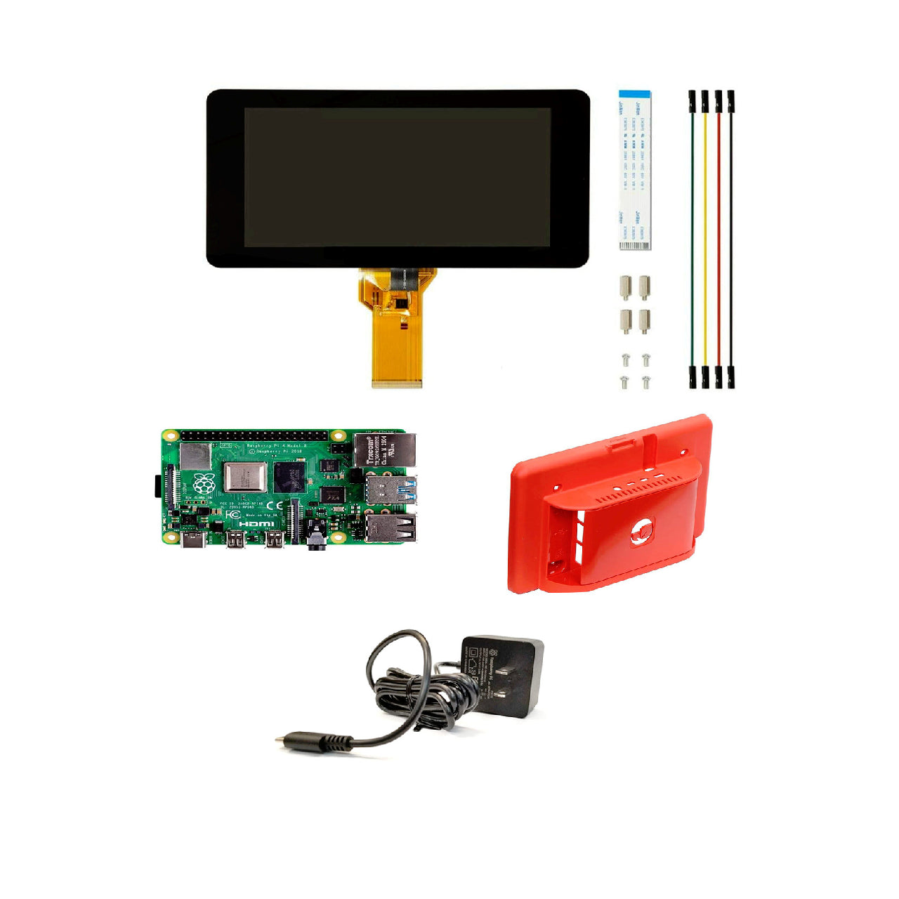 Raspberry Pi 4 Model B WiFi Bluetooth 8GB Touch Screen with Power Supply (Red)