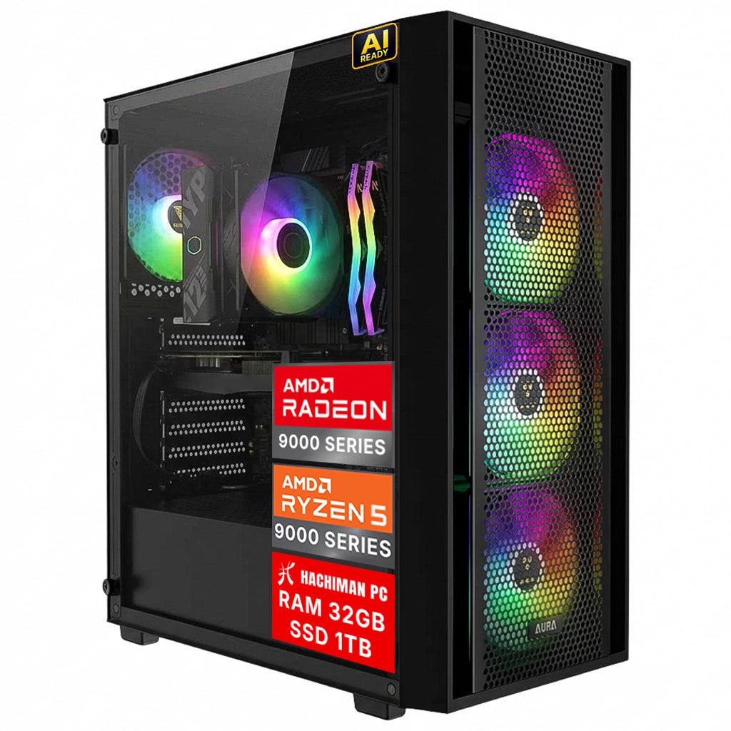 Hachiman PC Ronin Gaming PC, AMD Ryzen 5 9600X, Radeon RX 9060XT 8GB, 32GB DDR5 6000MHz RGB, 1TB Gen4 NVMe SSD, Wi-Fi 6, Windows 11 Home, Desktop Computer
