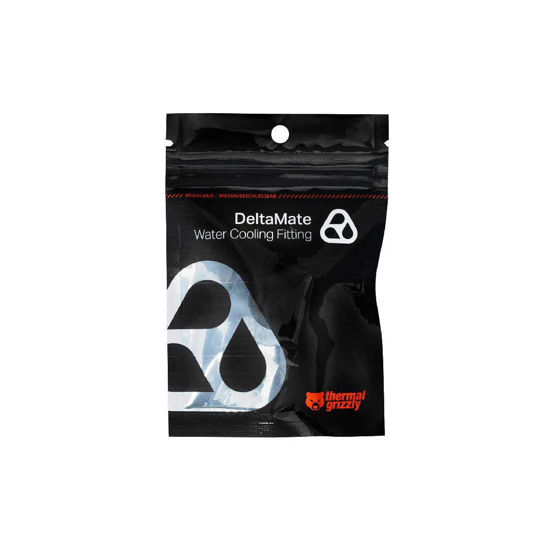 Thermal Grizzly DeltaMate Rotary - 90° Black Water Cooling Fitting Thread, CNC-Machined Brass Matte (Black) - TG-DM-FIT-0003