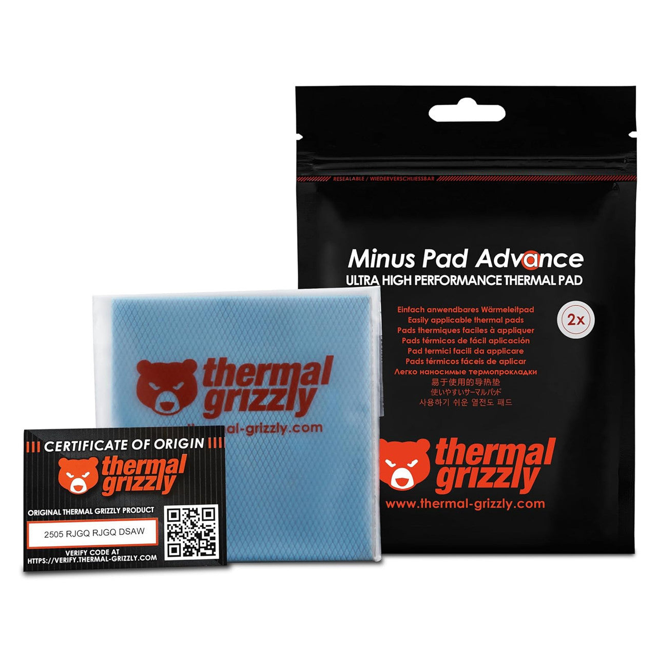 Thermal Grizzly Minus Pad Advance Thermal Interface Pad, 100x100x1.0mm for SSDs, GPUs & Electronics (2-Pack) TG-MP-A-100-100-10-2