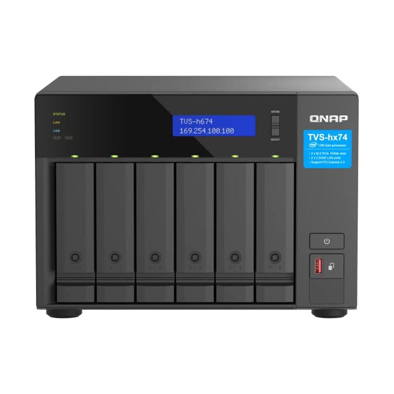 QNAP Ultra-High Speed 6 Bay NAS. Intel Core i3-12100 4C/8T, 16GB DDR4 RAM, HDMI 1.4b, 250W PSU TVS-H674-i3-16G-US