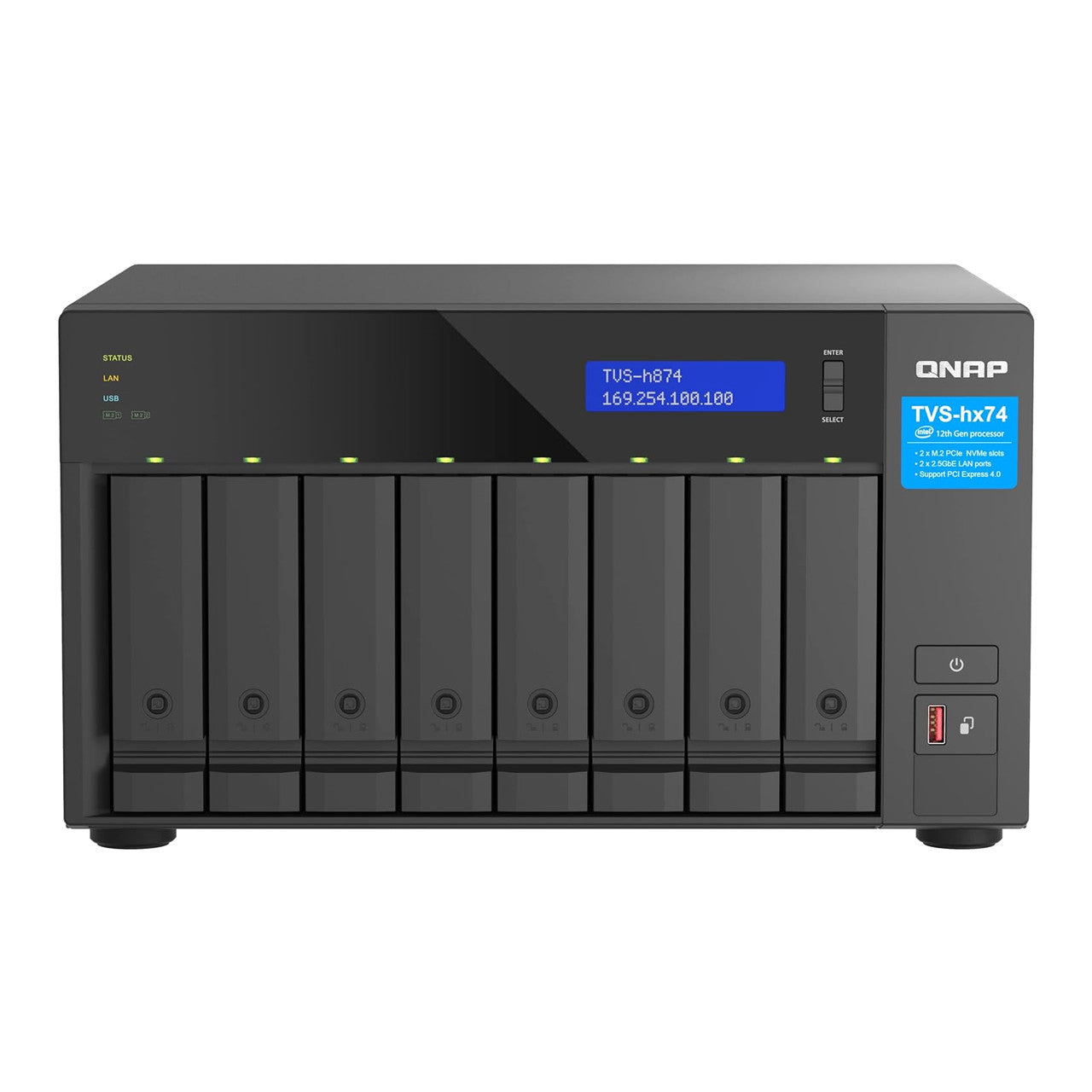 QNAP Ultra-High Speed 8 Bay NAS. Intel Core i7 12C (8 P+ 4 E) /20T processor, 32GB DDR4 RAM, 350W PSU TVS-H874-i7-32G-US
