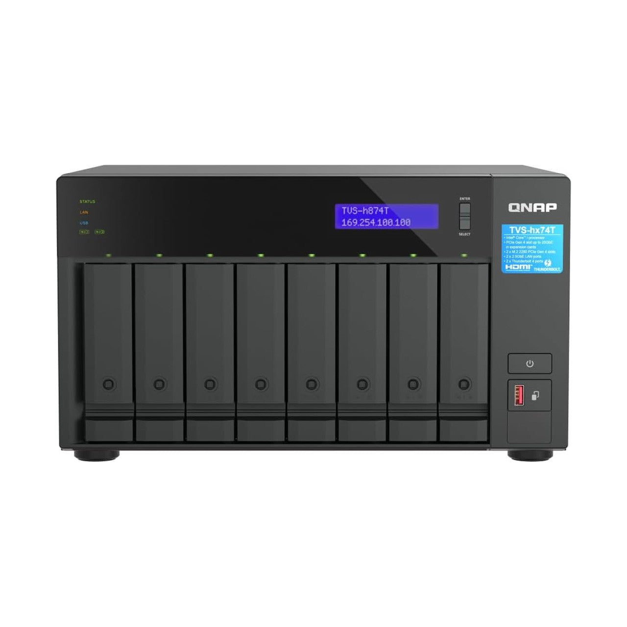 QNAP Ultra-High Speed 8 Bay Thunderbolt 4 NAS, Intel Core i9, 64GB DDR4 RAM, 2 x 2.5GbE ports TVS-H874T-i9-64G-US