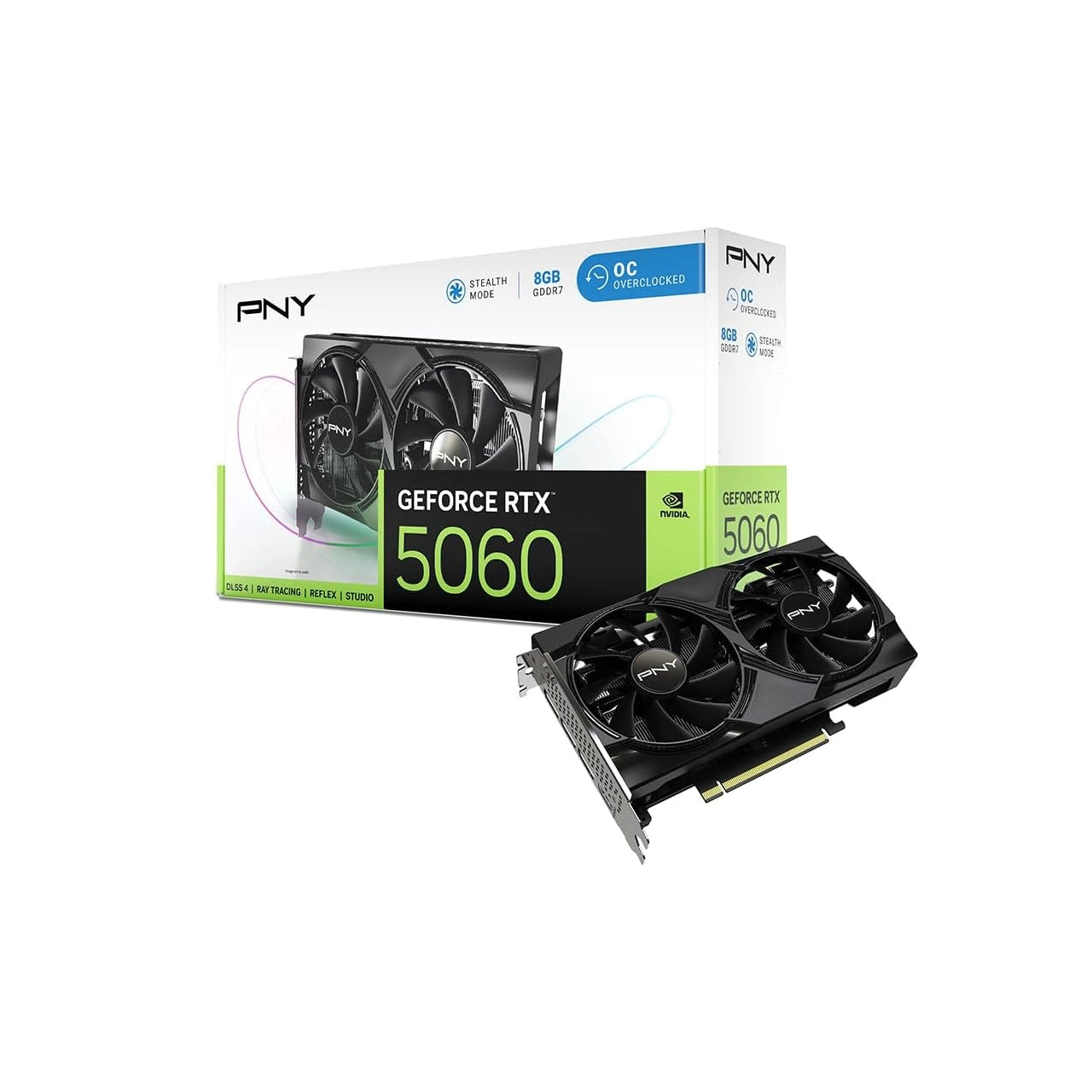 PNY GeForce RTX 5060 Overclocked Dual Fan 8GB GDDR7 Graphics Card | NVIDIA GeForce RTX 5060 | OC Edition | PCI Express 5.0 x8 | Dual Fan Cooling | ATX | VCG50608DFXPB1-O