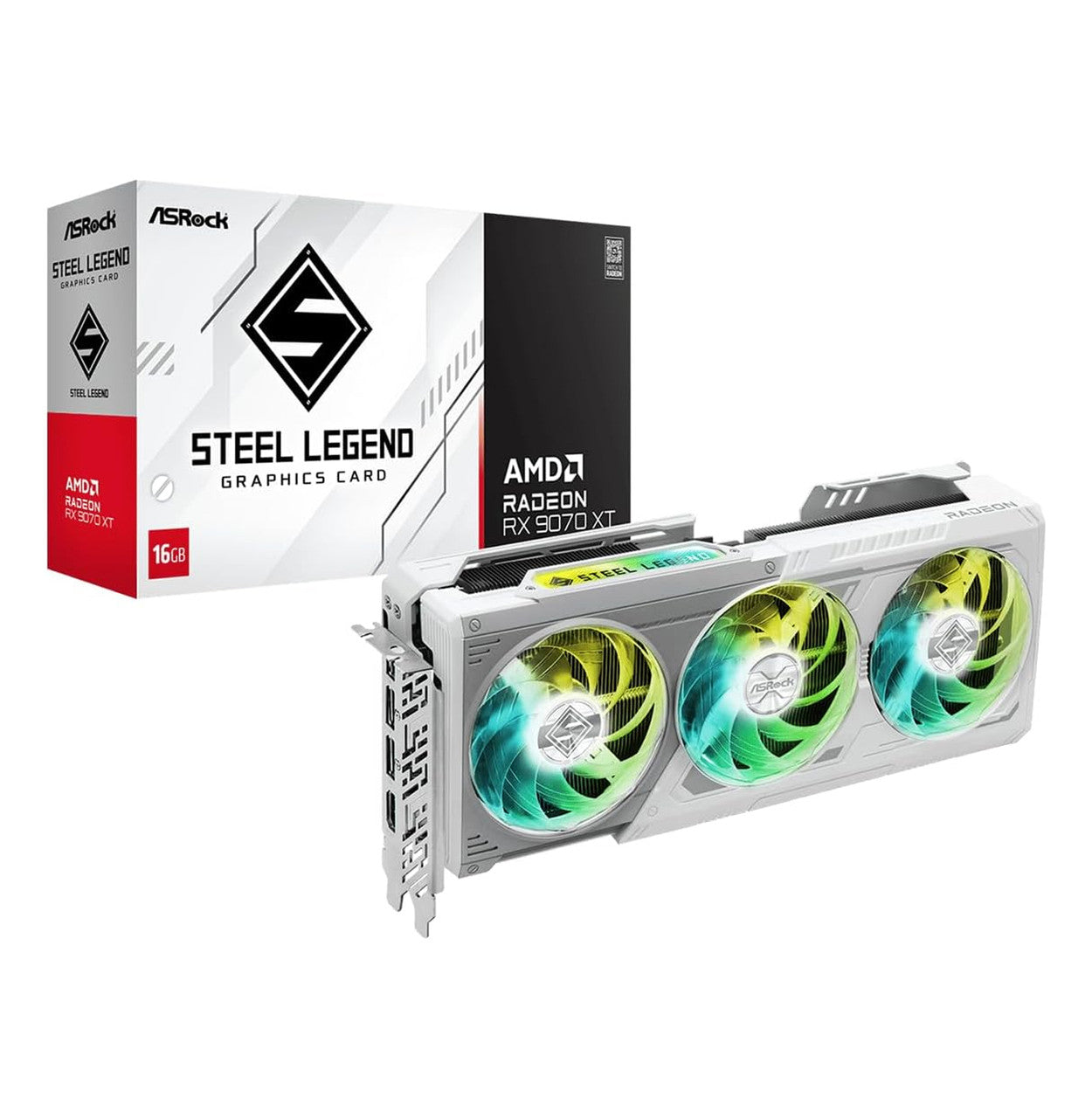 ASRock AMD Radeon RX 9070 XT Steel Legend 16GB White GPU 20Gbps GDDR6 256Bit PCIe5.0 800W Graphics Card VG-9070XT SL16G