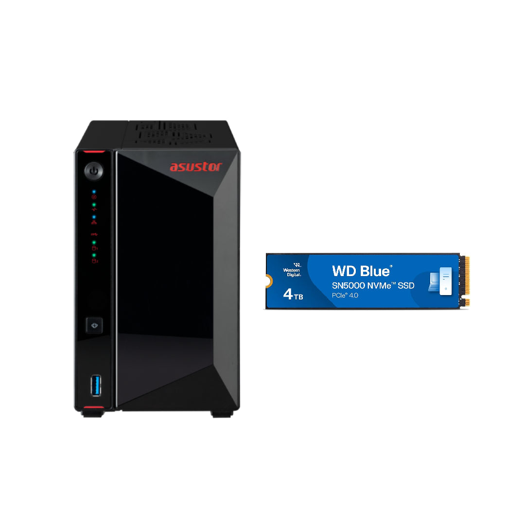 Asustor AS5402T Nimbustor 2 Gen2 2 Bay NAS,Quad-Core 2.0GHz CPU,Dual 2.5GbE Ports,4GB DDR4,4x M.2 SSD Slots (Diskless)