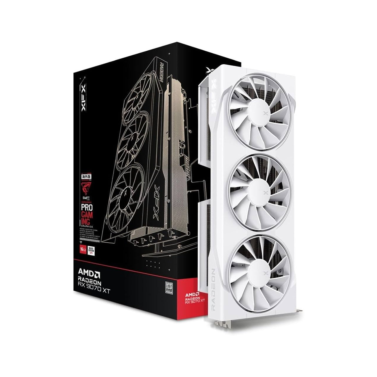 XFX Swift AMD Radeon RX 9070XT Triple Fan White Gaming Edition with 16GB GDDR6 - RX-97TSWF3W9