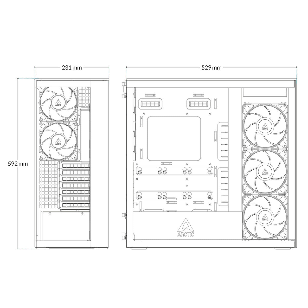 Arctic Xtender PC Case-Mid Tower-Tempered Glass Panel-Included A-RGB Fans (White) ACPCC00014A