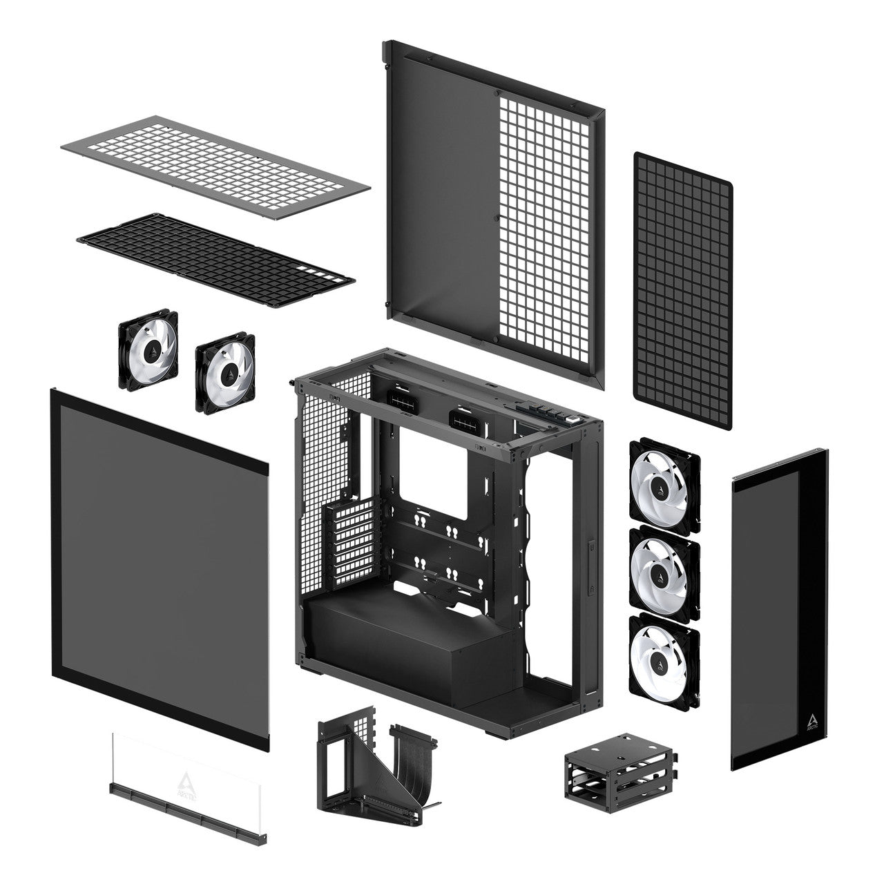 Arctic Xtender VG PC Case-Mid Tower-Tempered Glass Panel-Included A-RGB Fans-Vertical GPU Mounting Kit (Black) ACPCC00016A