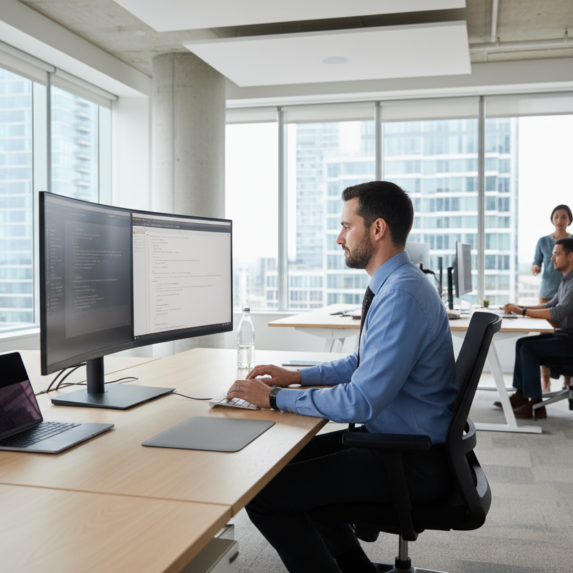 a guy working in the office 