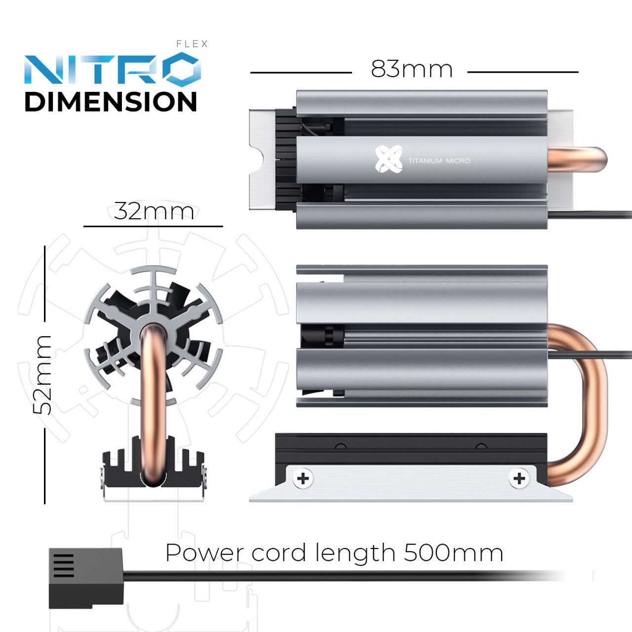 Titanium Micro Nitro Flex M.2 SSD M.2 2280 SSD Rocket Heatsink Built-in 30mm PWM Cooling Fan TMHSFM9NITROFLEX