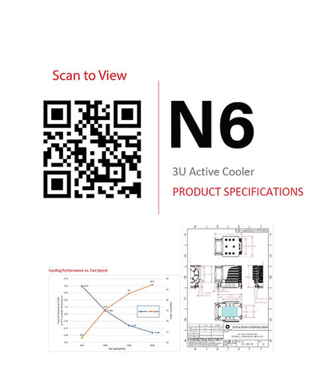 Dynatron N6 3U Active Cooler Aluminum Stacked Fins w/ Heat Pipes, Intel Xeon Scalable Processors FCGA4189-4/5, Socket P4/P5
