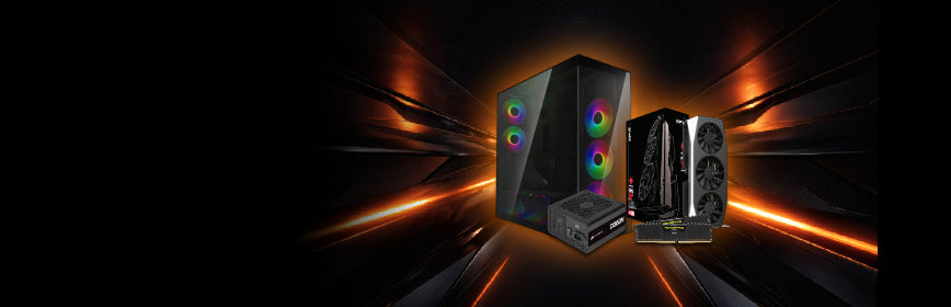 Two computer cases with RGB lighting on a dark background