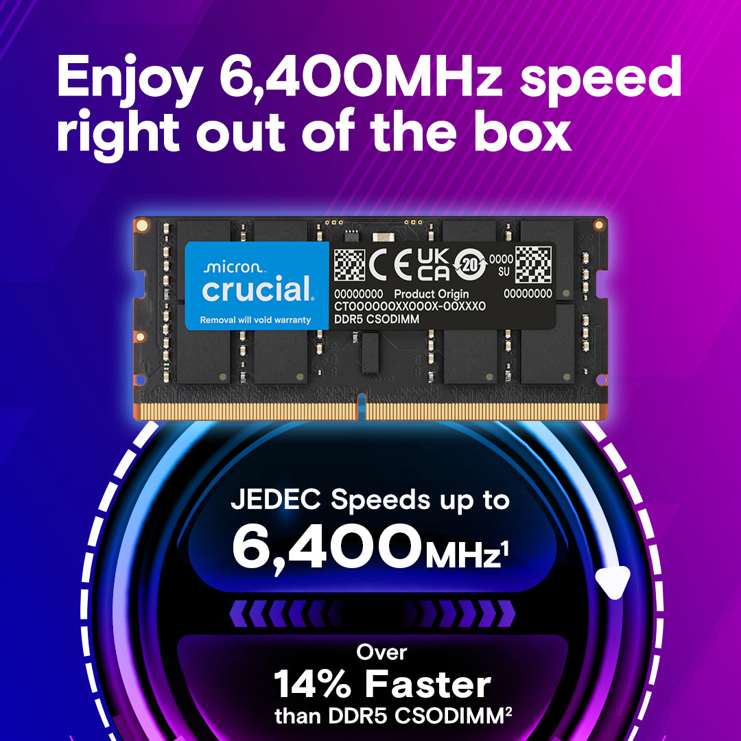 Crucial 16GB DDR5-6400 CSODIMM Laptop Memory | 262-pin | AI PC Ready | CT16G64C52CS5