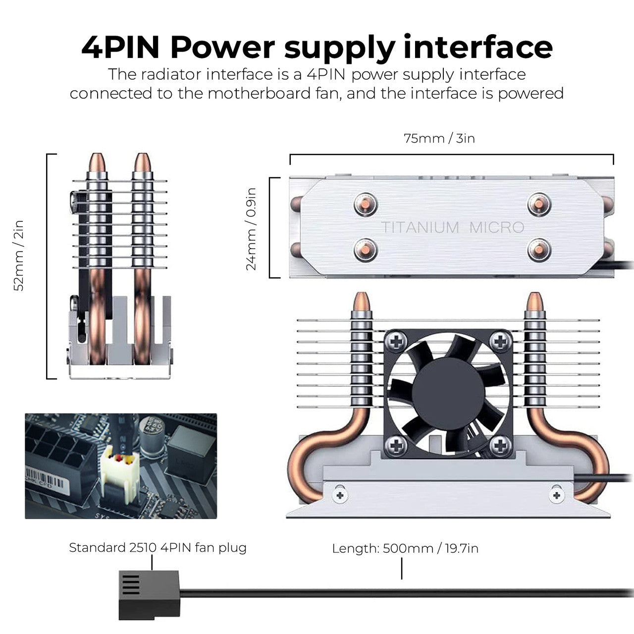 Titanium Micro Nitro Pro M.2 NVMe Heatsink, 2280 Dual Cooler Heatsink with 30mm PWM Fan